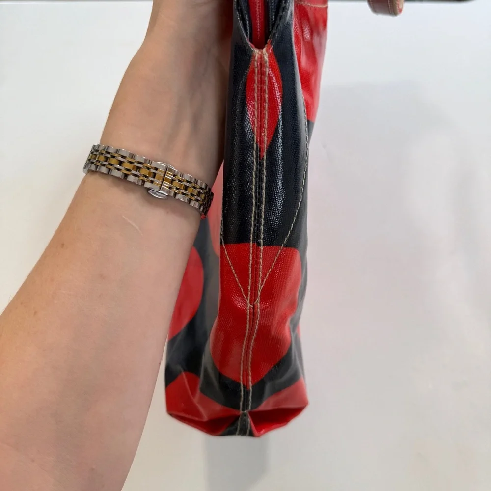 Vintage Orla Kiely Red Navy Blue Solid Stem Shoulder Bag Tote Floral Handbag - Picture 15 of 16
